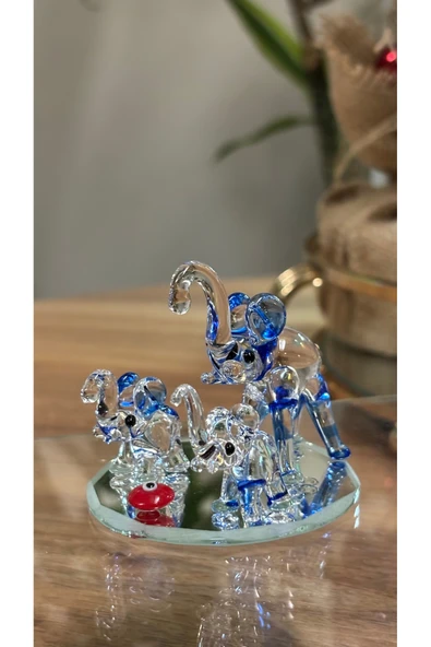 Ozk Atelier Dekoratif Kristal Cam Fil Ailesi Mavi ürün görseli 1