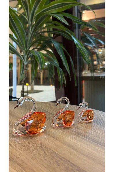Ozk Atelier Dekoratif Kristal Cam Üçlü Kuğu Turuncu ürün görseli 1