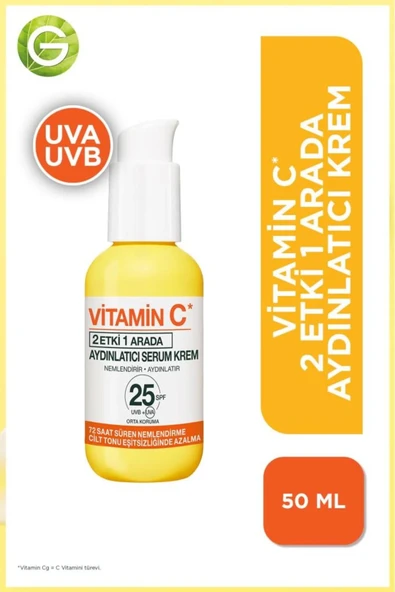 Vitamin C 2'si 1 Arada Aydınlatıcı Serum Krem, UVA, UVB, Yüz Güneş Kremi 50 ml ürün görseli 1