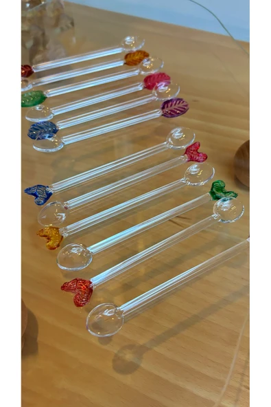 Ozk Atelier Kristal Cam 12’li Yaprak ve Horoz Detaylı Mini Çay-Sunum Kaşığı ürün görseli 1