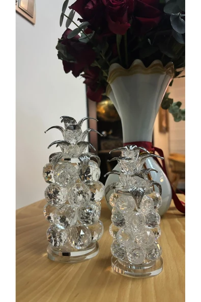 Ozk Atelier Dekoratif Kristal Cam İkili Ananas Set Şeffaf Gümüş ürün görseli 1