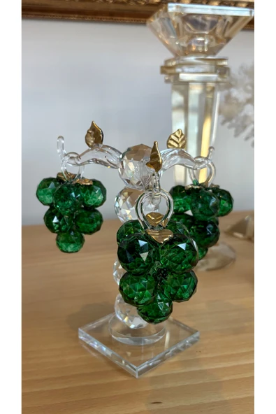 Ozk Atelier Dekoratif Kristal Cam Üçlü Salkım Üzüm Yeşil-Gold ürün görseli 1