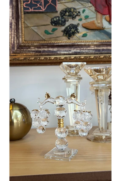 Ozk Atelier Dekoratif Kristal Cam İkili Salkım Üzüm Şeffaf-Gold ürün görseli 1