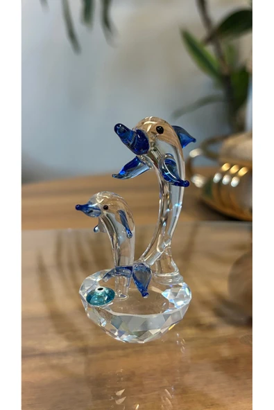 Ozk Atelier Dekoratif Kristal Cam Yavrulu Yunus Mavi ürün görseli 1