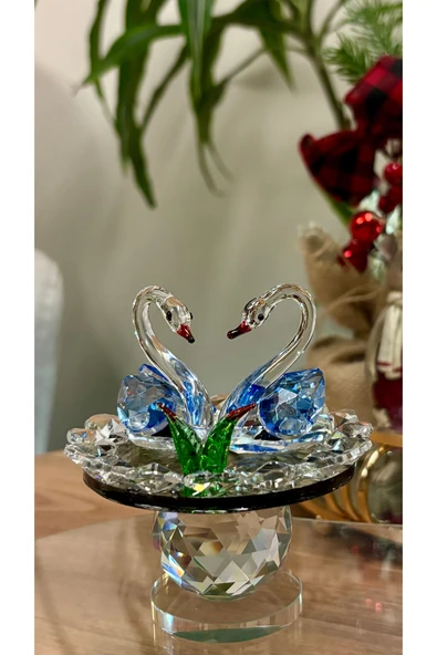 Ozk Atelier Dekoratif Kristal Cam İkili Kuğu Mavi ürün görseli 1