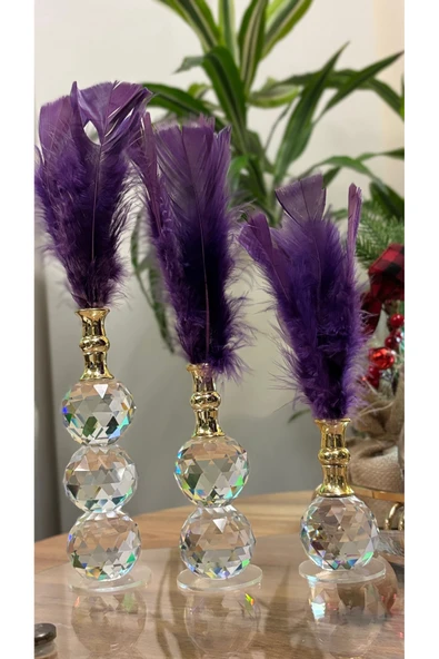 Ozk Atelier Dekoratif Kristal Cam Üçlü Tüy Mor-Gold ürün görseli 1