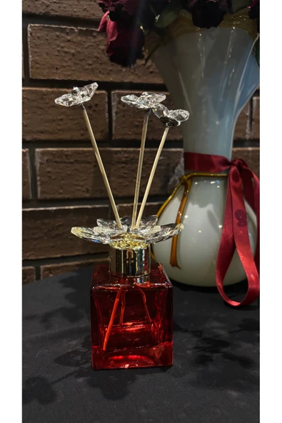 Ozk Atelier Dekoratif Kristal Cam Oda Koku Şişesi Kırmızı-Gold ürün görseli 1