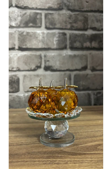 Ozk Atelier Dekoratif Kristal Cam Ayaklı Üçlü Elma Sarı ürün görseli 1