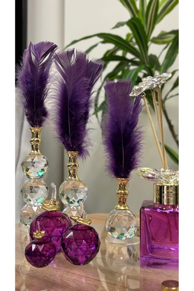 Ozk Atelier Dekoratif Kristal Cam Mor Premium Üçlü Set ürün görseli 1