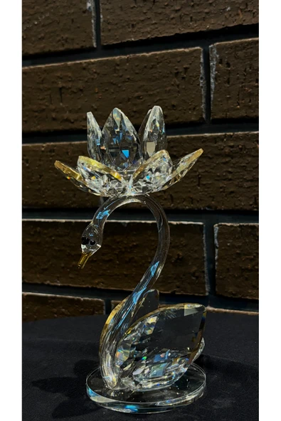 Ozk Atelier Dekoratif Kristal Cam Lotus Kuğulu Şamdan Gold ürün görseli 1