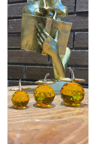 Ozk Atelier Dekoratif Kristal Cam Üçlü Elma Sarı Gold ürün görseli 1