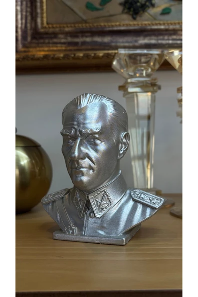 Ozk Atelier Dekoratif Üniformalı Atatürk Masaüstü Biblo Gümüş ürün görseli 1