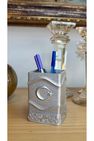 Ozk Atelier Dekoratif Ay Yıldızlı Kalemlik Gümüş ürün görseli 1