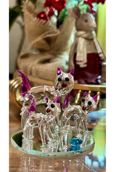 Ozk Atelier Dekoratif Kristal Cam Kedi Ailesi Mor ürün görseli 1