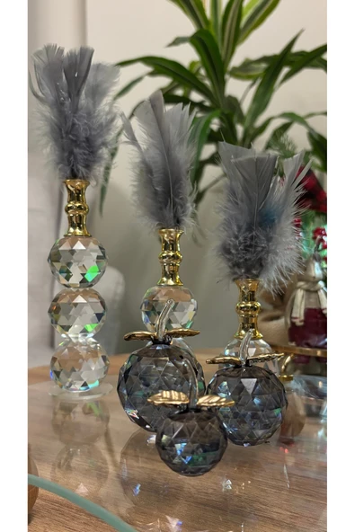 Ozk Atelier Dekoratif Kristal Cam Premium Gri İkili Set ürün görseli 1