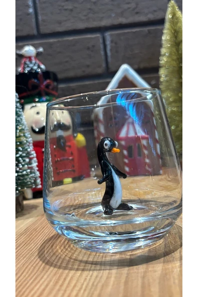 Ozk Atelier Yılbaşı Konsept Murano Cam Penguen Figürlü Su Bardağı ürün görseli 1