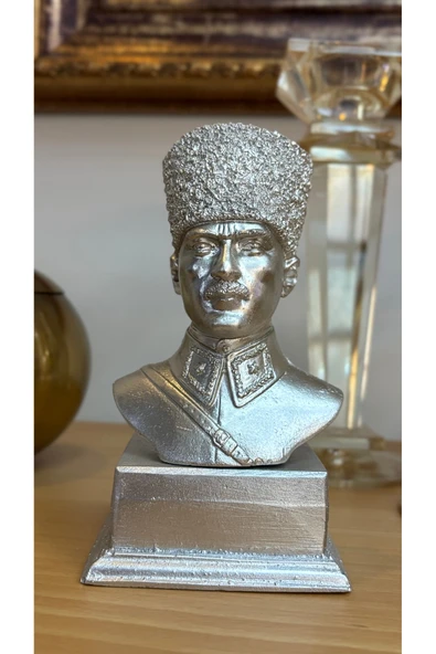 Ozk Atelier Dekoratif Kalpaklı Atatürk Masaüstü Biblo Gümüş ürün görseli 1