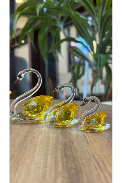 Ozk Atelier Dekoratif Kristal Cam Üçlü Kuğu Sarı ürün görseli 1