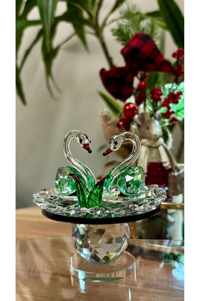 Ozk Atelier Dekoratif Kristal Cam İkili Kuğu Yeşil ürün görseli 1