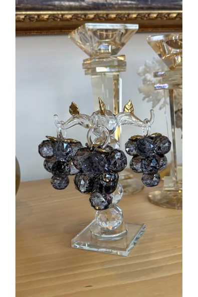 Ozk Atelier Dekoratif Kristal Cam Üçlü Salkım Üzüm Füme-Gold ürün görseli 1