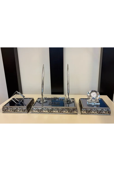 Ozk Atelier Lüks Kristal Çerçeveli Masaüstü İsimlik Gümüş ürün görseli 1