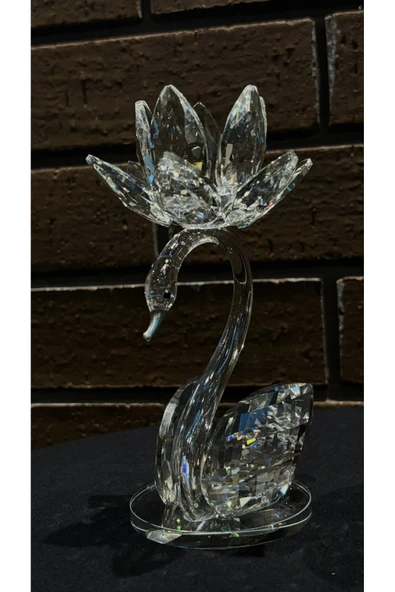 Ozk Atelier Dekoratif Kristal Cam Lotus Kuğulu Şamdan Gümüş ürün görseli 1