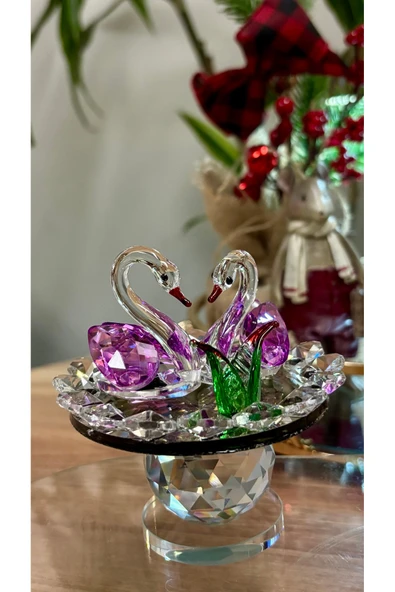 Ozk Atelier Dekoratif Kristal Cam İkili Kuğu Mor ürün görseli 1