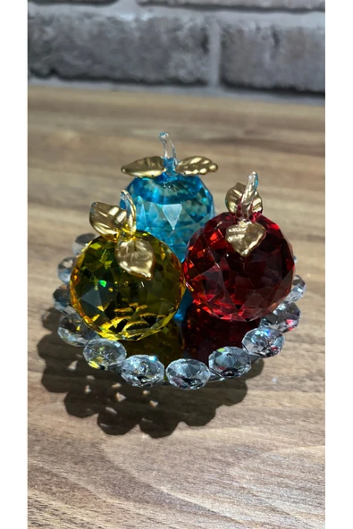 Ozk Atelier Dekoratif Kristal Cam Ayaklı Üçlü Elma Renkli ürün görseli 1