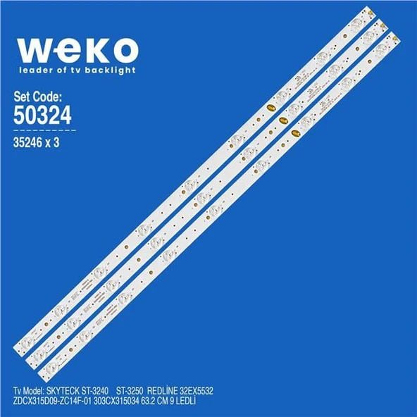 Wkset-5324 35246X3 Zdcx315d09-Zc14f-01 3 Adet Led Bar (Tvnizi açıp içindeki led barla birebir aynısı olduğunu görmeden almayınız. Sonrasında iade ALMAMAKTAYIZ.) ürün görseli 1