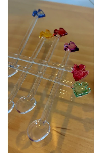 Ozk Atelier Kristal Cam 6’lı Balık Detaylı Mini Çay,Sunum Kaşığı ürün görseli 1