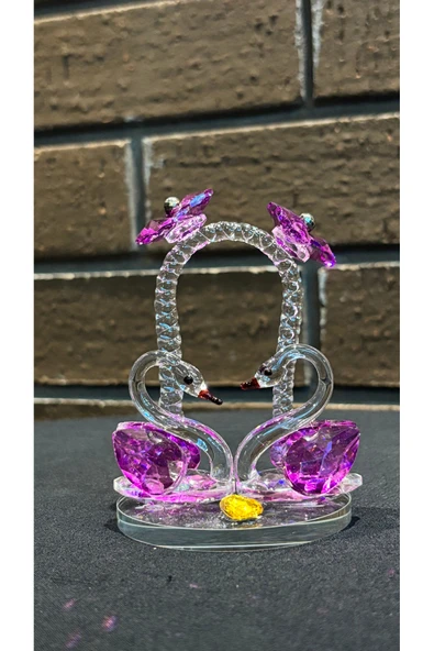 Ozk Atelier Dekoratif Kristal Cam Gökkuşağı İkili Kuğu Mor ürün görseli 1
