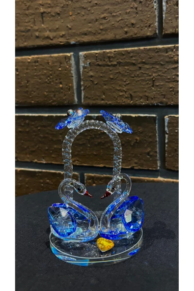 Ozk Atelier Dekoratif Kristal Cam Gökkuşağı İkili Kuğu Mavi ürün görseli 1