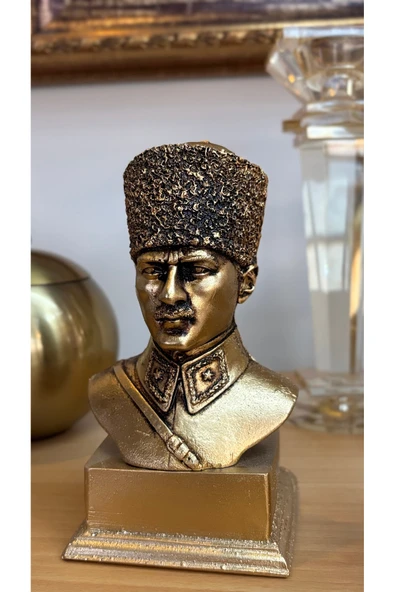 Ozk Atelier Dekoratif Kalpaklı Atatürk Masaüstü Biblo Gold-Eskitme ürün görseli 1
