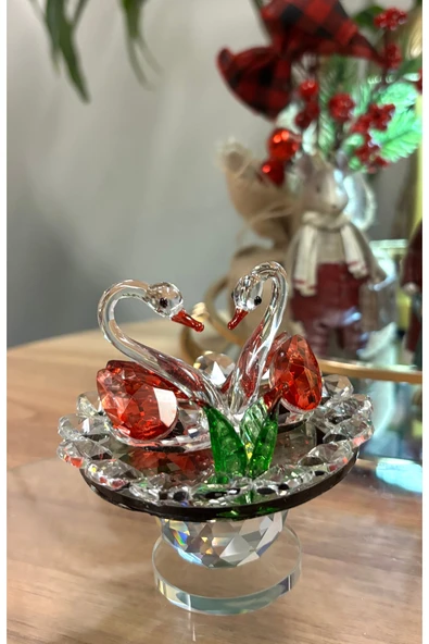 Kiri Dekoratif Kristal Cam İkili Kuğu Kırmızı ürün görseli 1
