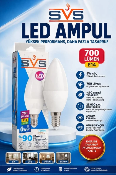Vip Aydınlatma / Svs 6w E14 6500k Mum Buji Ampul - 10 Adet - 10'lu Paket ürün görseli 1