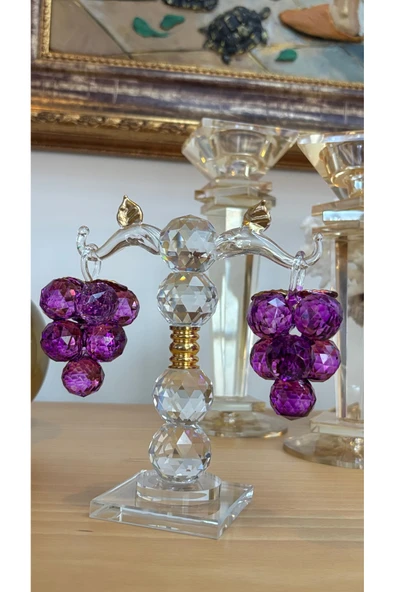 Ozk Atelier Dekoratif Kristal Cam İkili Salkım Üzüm Mor-Gold ürün görseli 1