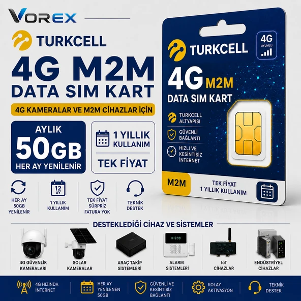 Turkcell LTE M2M Data SIM Kart 50GB | 1 Yıllık 4G Veri Hattı Kamera IoT Alarm Araç Takip ürün görseli 1