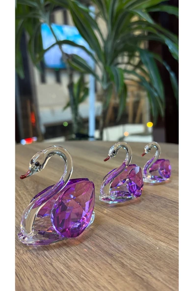 Ozk Atelier Dekoratif Kristal Cam Üçlü Kuğu Mor ürün görseli 1
