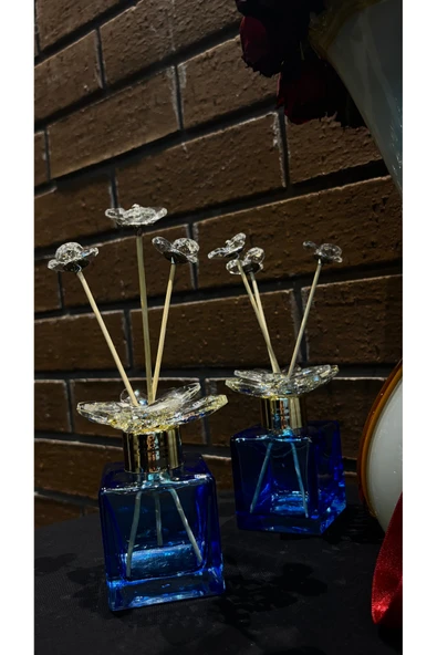 Ozk Atelier Dekoratif Kristal Cam Oda Koku Şişesi Mavi-Gold ürün görseli 1