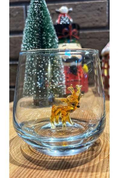 Ozk Atelier Yılbaşı Konsept Murano Cam Geyik Figürlü Bardak ürün görseli 1
