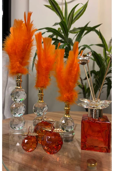 Ozk Atelier Dekoratif Kristal Cam Turuncu Premium Üçlü Set ürün görseli 1