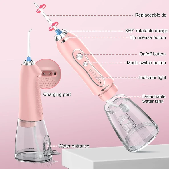 H2ofloss IPX7 Şarjlı Ağız Duşu Pembe - Resim 4