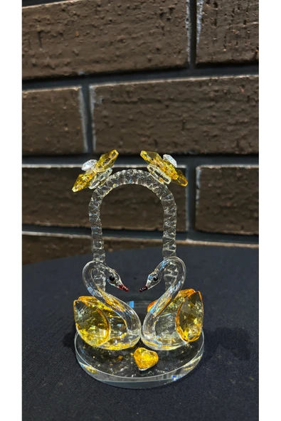 Ozk Atelier Dekoratif Kristal Cam Gökkuşağı İkili Kuğu Sarı ürün görseli 1