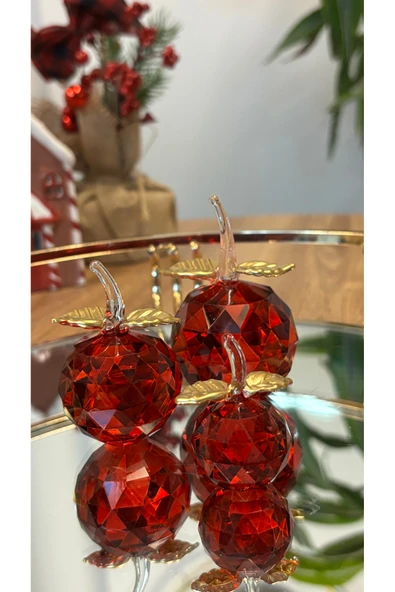 Ozk Atelier Dekoratif Kristal Cam Üçlü Elma Kırmızı-Gold ürün görseli 1