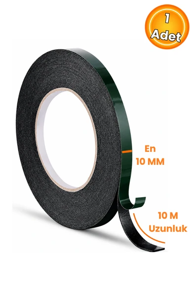 Çift Taraflı Köpük Bant Siyah 10 mm x 10 Metre – 1,5 mm Kalınlık EVA Sünger Bant, Güçlü Yapışkanlı Montaj ve Sızdırmazlık Bandı ürün görseli 1