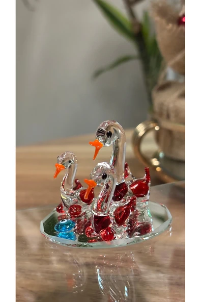 Ozk Atelier Dekoratif Kristal Cam Ördek Ailesi Kırmızı ürün görseli 1
