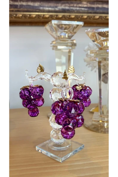 Ozk Atelier Dekoratif Kristal Cam Üçlü Salkım Üzüm Mor-Gold ürün görseli 1
