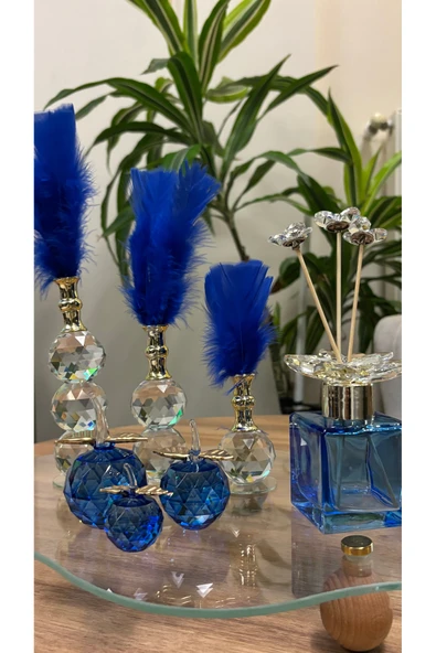 Ozk Atelier Dekoratif Kristal Cam Mavi Premium Üçlü Set ürün görseli 1