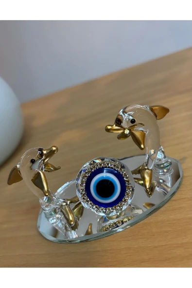Ozk Atelier Dekoratif Kristal Cam İkili Nazarlıklı Yunus ürün görseli 1
