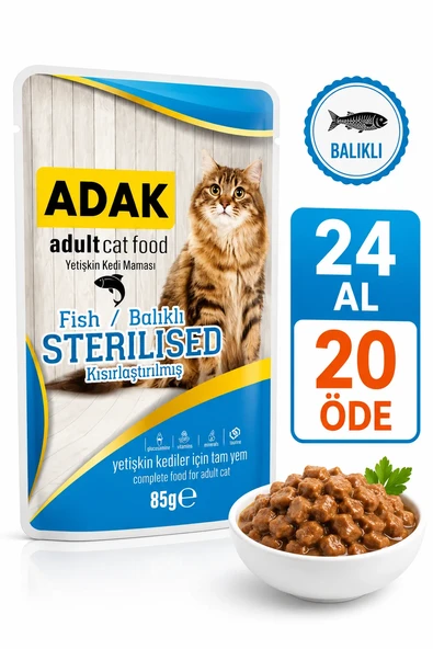 Adak Sterilised Kısırlaştırılmış Yetişkin Kedi Yaş Mama Pouch Balıklı 85 Gr X 24 Adet 24 Al 20 Öde ürün görseli 1